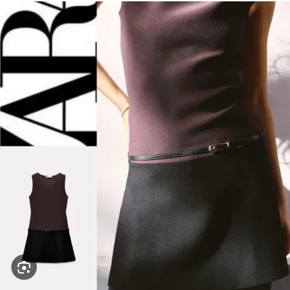 Zara Elegant Black and Dark Red Dress